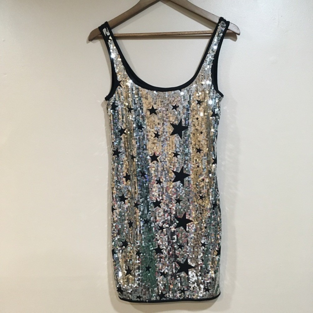 Ultra Flirt Sequin Star Mini Dress Womens M Black Silver Party Homecoming Hoco